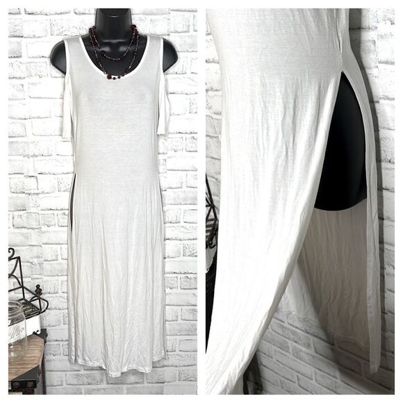BONGO Vintage Y2K White High Double Slit Cold Shoulder Dress Size Medium - Picture 1 of 7